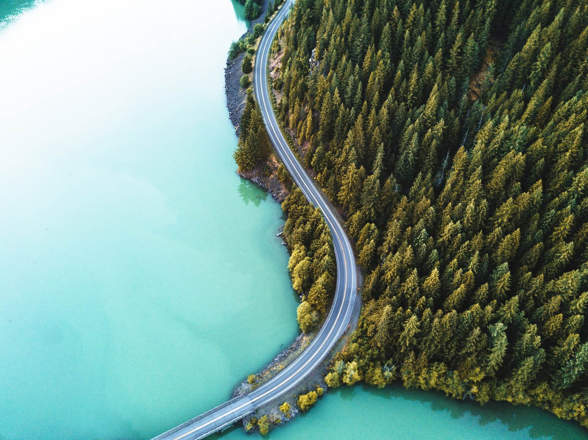 Aerial of road over water