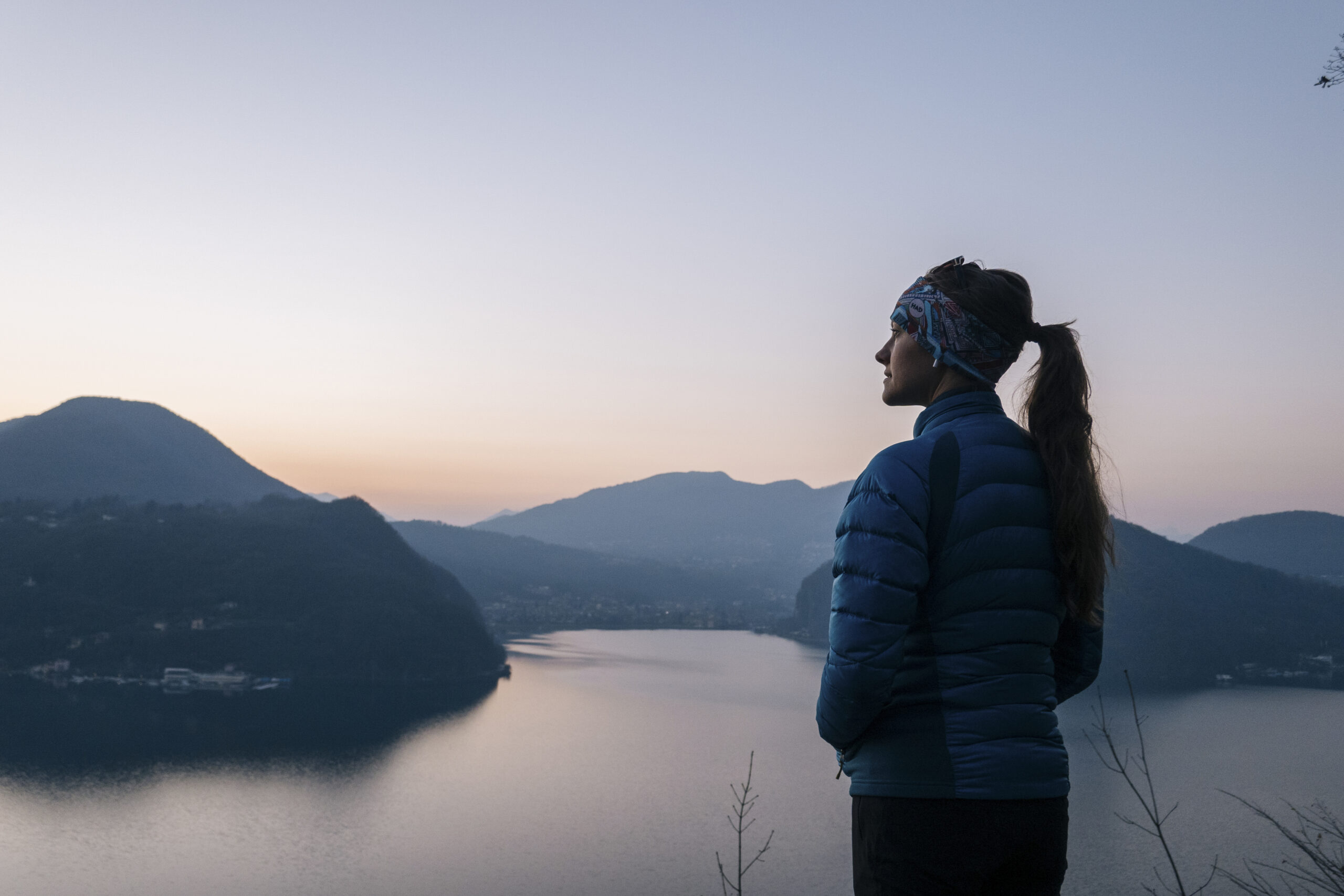 Female hiker near lake